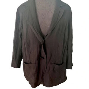 Eileen Fisher Woman Black Crinkle Silk Two Button Blazer Jacket Cotton Lined 1X